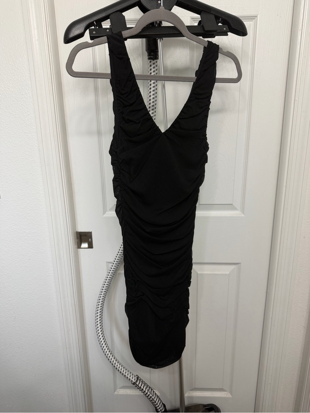 Black Ruched V-Neck Women’s Dress small